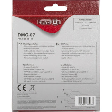 Inter-Tech DMG-07 | Wi-Fi 5 & Bluetooth 4.2 USB Adapter | 650 Mbps | Dual-band (2,4 GHz / 5 GHz) | Zwart - Matmuis - Matmuis