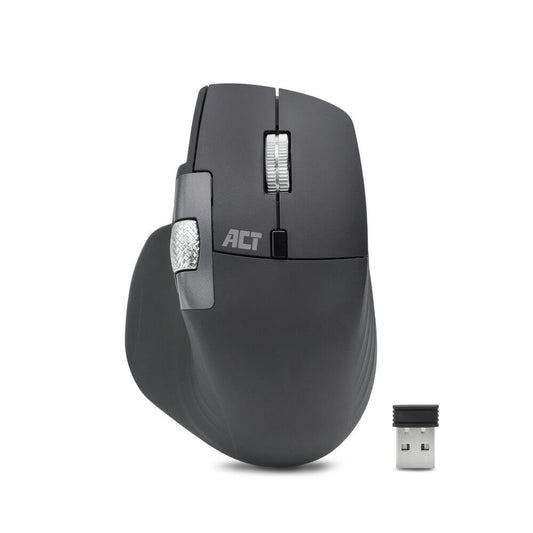 ACT AC5147 | Draadloze Multi-Connect Muis | Bluetooth en USB-A Ontvanger | Oplaadbaar | 4800 DPI | Stille Klik | Zwart - Matmuis - Matmuis