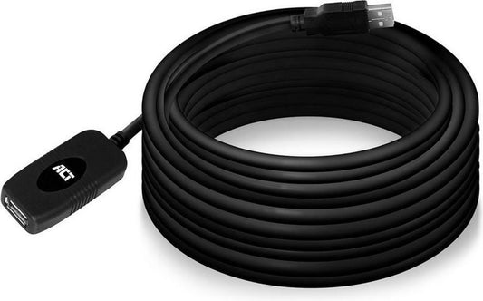 ACT AC6010 | USB 2.0 Signaalversterker | USB-A naar USB-A | 10m | Zwart - Matmuis - Matmuis