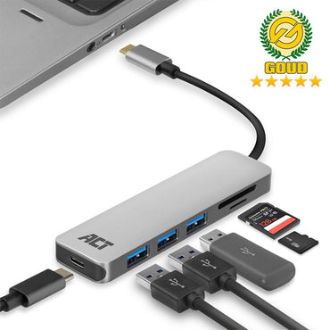 ACT AC7050 | 3-Poorts USB-C Hub | Kaartlezer | Zilver - Matmuis - Matmuis