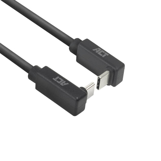 ACT AC7476 | USB 3.2 Gen 2 Kabel | USB-C (haaks boven/beneden) naar USB-C (haaks boven/beneden) | 60W | 10Gbps | 0,5m | Zwart - Matmuis - Matmuis