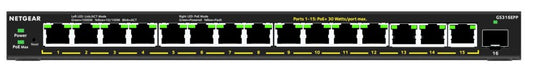 NETGEAR GS316EPP-100PES | Managed Smart Switch | 16 Poorten | Gigabit Ethernet (10/100/1000 Mbps) | PoE+ (231W) | 1x SFP | VLAN/QoS | Fanless - Matmuis