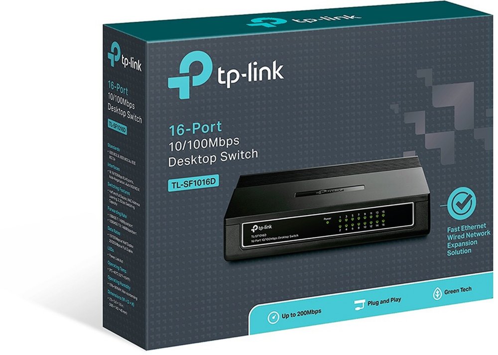 TP-Link TL-SF1016DS | Unmanaged Switch | 16 Poorten | Fast Ethernet (10/100 Mbps) - Matmuis