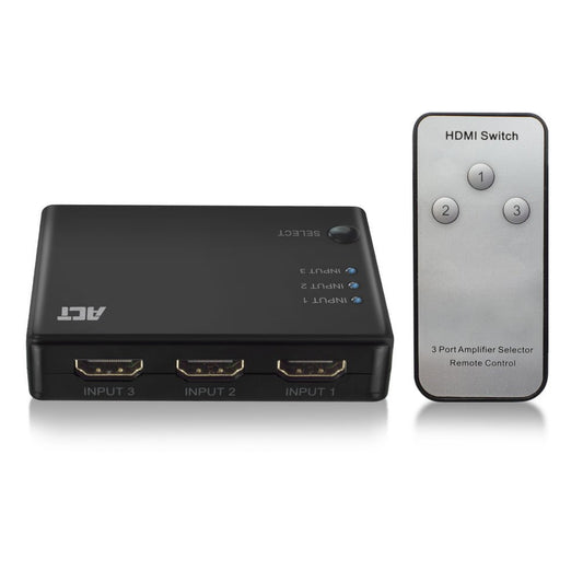 ACT AC7845 HDMI Switch | 3 Ingangen | 1 Uitgang | 4K @ 30Hz | Inclusief Afstandsbediening - Matmuis - Matmuis