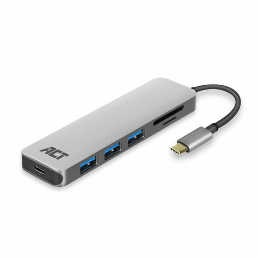ACT AC7050 | 3-Poorts USB-C Hub | Kaartlezer | Zilver - Matmuis - Matmuis