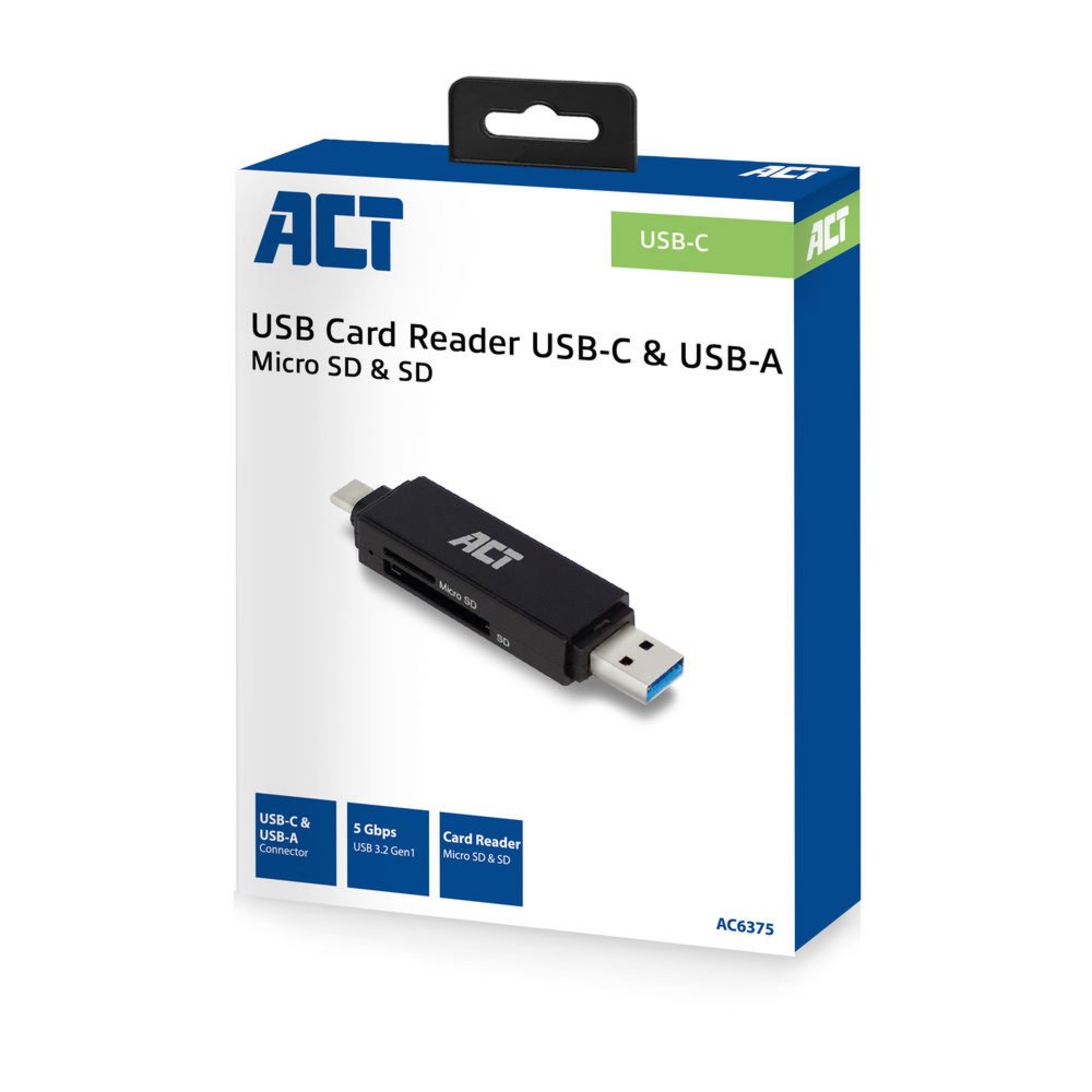 ACT AC6375 | Geheugenkaartlezer | USB 3.2 Gen 1 | Zwart - Matmuis