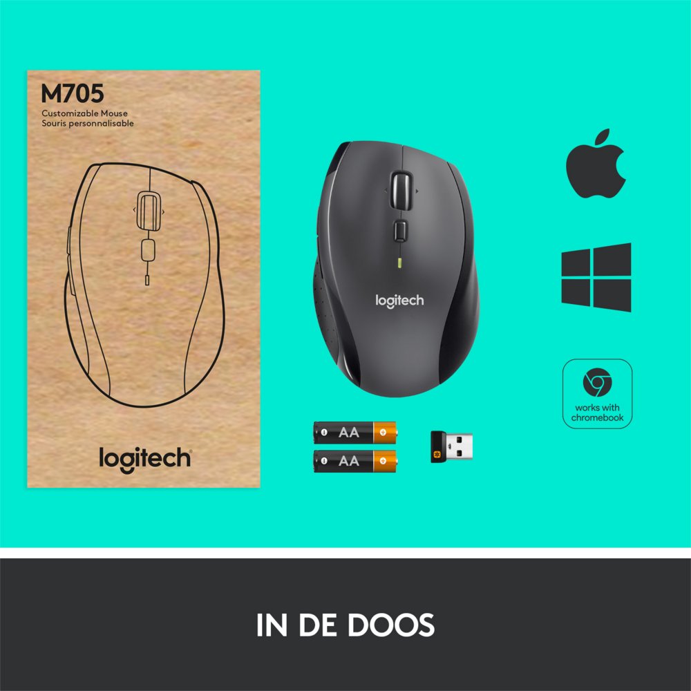 Logitech Marathon M705 | Draadloze Muis | Rechtshandig | RF | 1000 DPI | Zwart - Matmuis - Matmuis