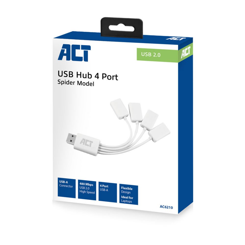 ACT AC6210 | Interface Hub | USB 3.2 Gen 1 (3.1 Gen 1) Type-A | 480 Mbit/s | Wit - Matmuis - Matmuis