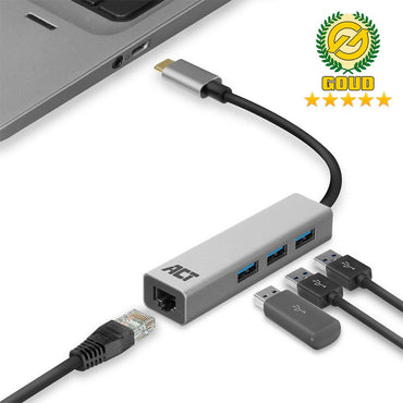 ACT AC7055 | 3-Poorts USB-C 3.2 (USB 3.0) Hub | Gigabit Ethernet Poort - Matmuis - Matmuis
