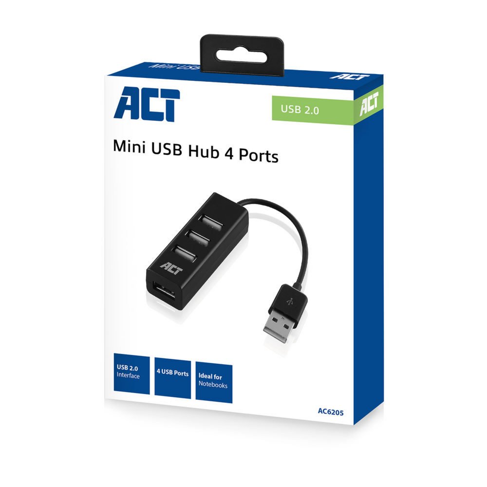 ACT AC6205 | USB 2.0 Interface Hub | 480 Mbps | Zwart - Matmuis - Matmuis