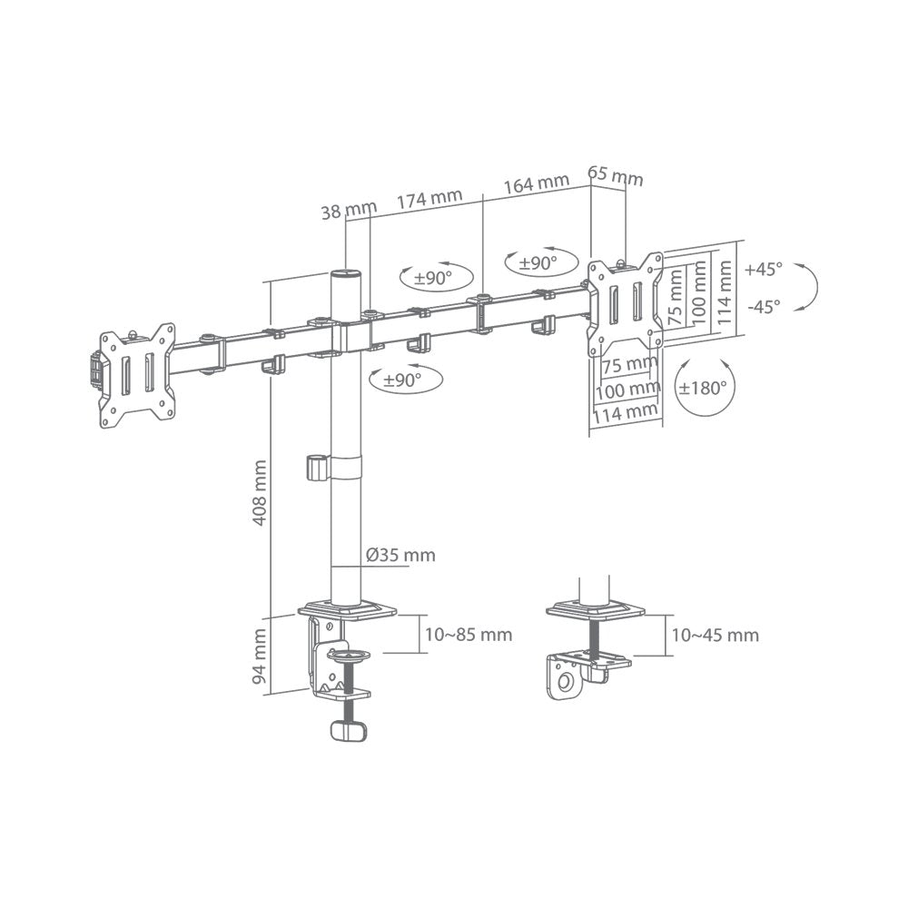 Sbox Desktop Dual Arm | Monitorarm 17 tot 32 inch | VESA 75x75 en 100x100 | 2x Max. 9 kg - Matmuis - Matmuis