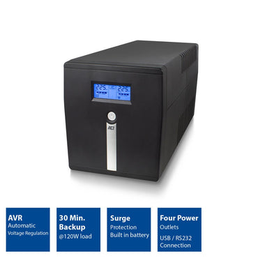 ACT Line-Interactive UPS AC2310 | 1000 VA Vermogen | 4 Uitgangen | Spanningstabilisatie met AVR | Beveiliging bij Netstoringen - Matmuis - Matmuis