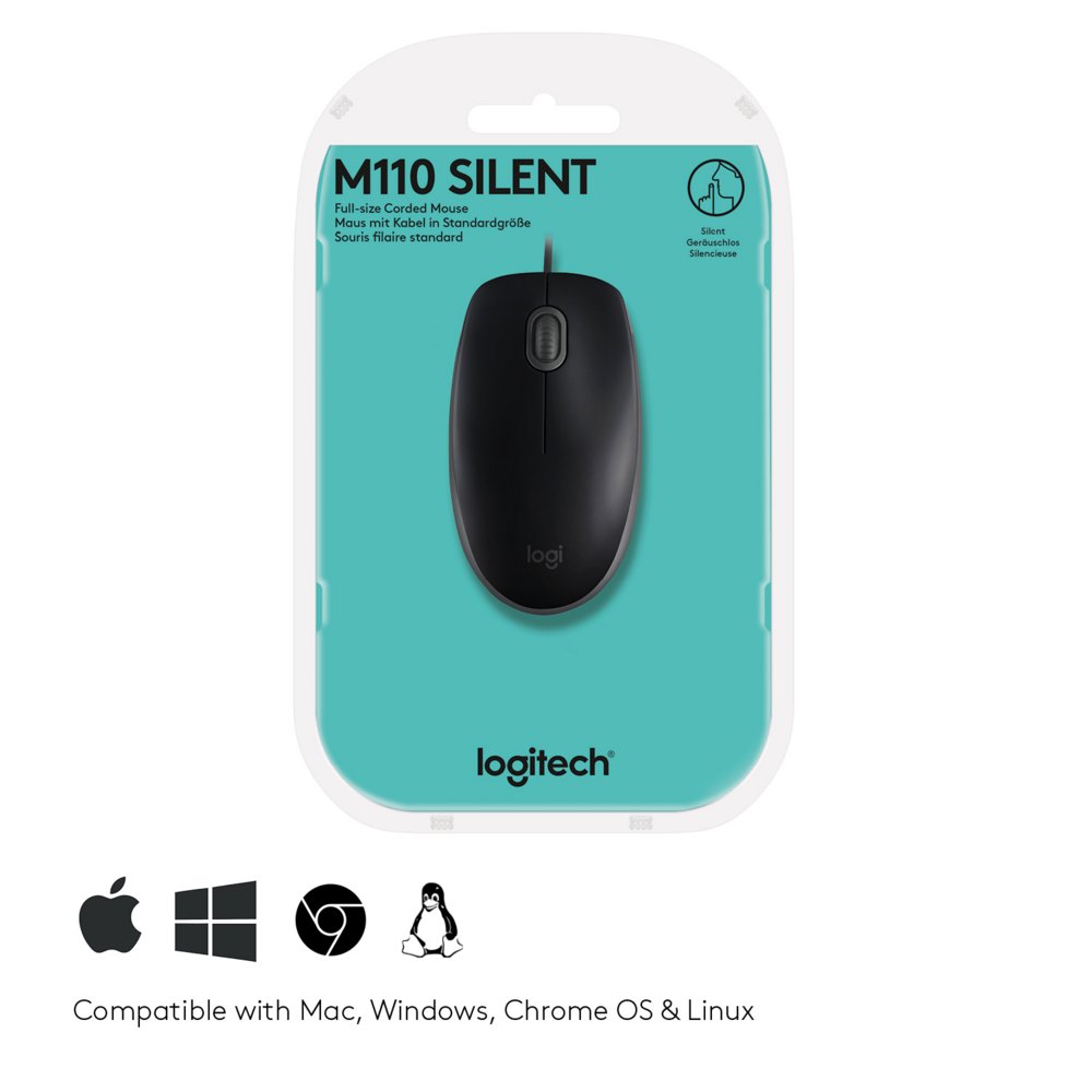 Logitech B110 Silent | Bekabelde Muis | Links- en Rechtshandig | USB-A | 1000 DPI | Zwart - Matmuis - Matmuis