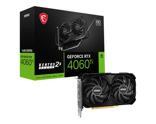 MSI GeForce RTX 4060 TI VENTUS 2X BLACK OC | 16GB GDDR6 VRAM | Videokaart | GPU | Nvidia - Matmuis
