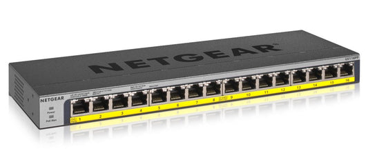 NETGEAR GS116PP | 16-poorts Gigabit Unmanaged Switch | 16x PoE+ (183W) | FlexPoE | Fanless | Desktop/wand/rackmontage - Matmuis