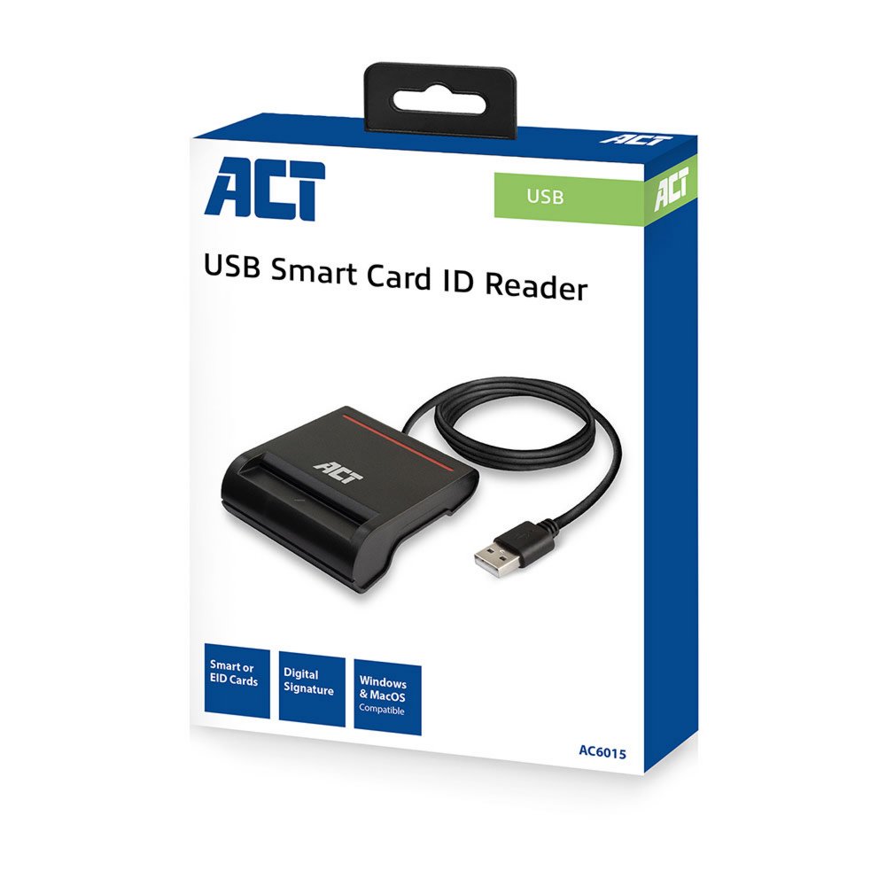 ACT AC6015 USB Smartcard eID Kaartlezer Zwart | USB 2.0 | Geschikt voor Windows en macOS - Matmuis - Matmuis
