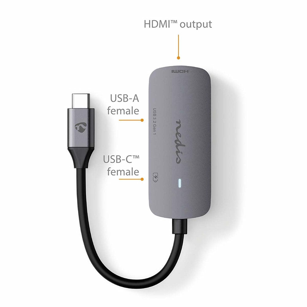 Nedis CCGB64230GY01 | Interface Hub USB 3.2 Gen 1 (3.1 Gen 1) | 1× USB-A + 1× USB-C + 1× HDMI | 5 Gbps | Grijs - Matmuis - Matmuis