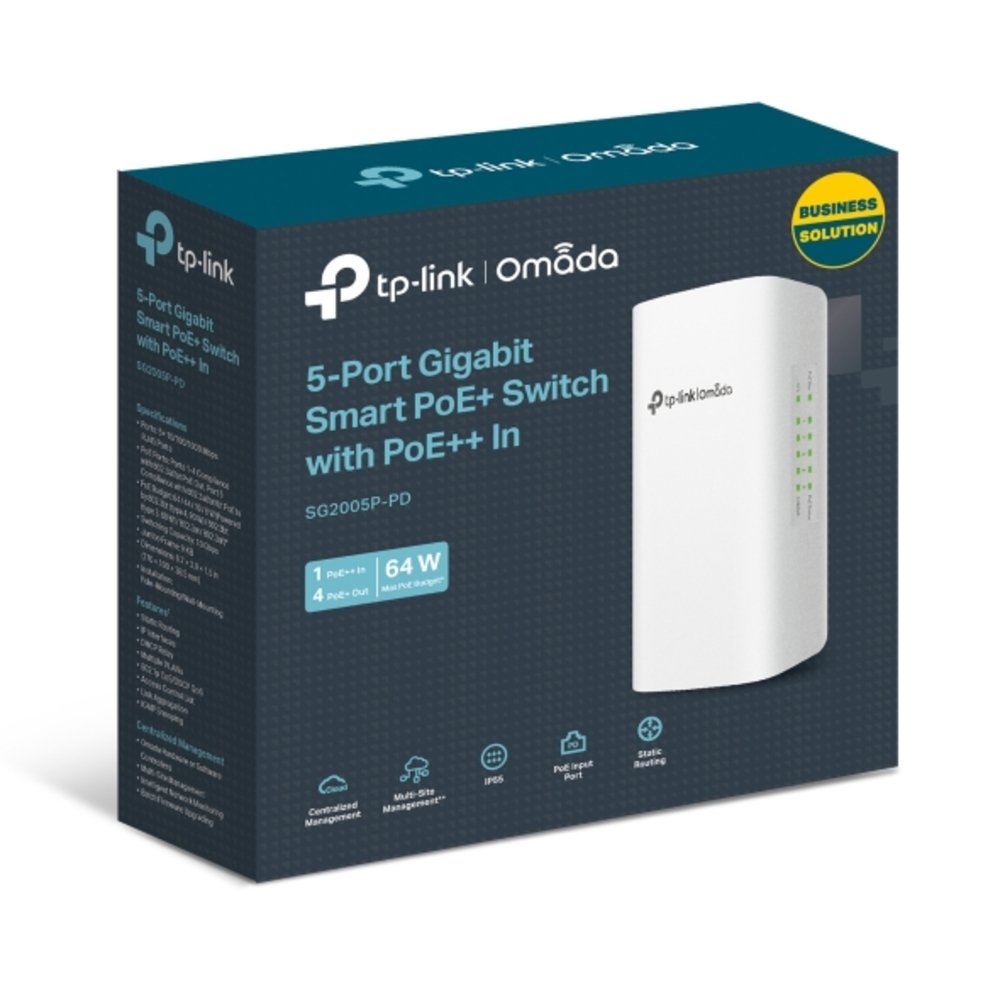TP-Link Omada SG2005P-PD | 5-poorts Gigabit Managed Switch | 1 PoE++ In / 4 PoE+ Out | IP55 Outdoor | Cloudbeheer via Omada SDN