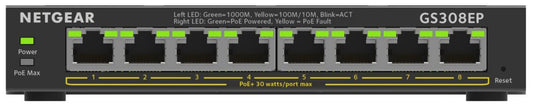 NETGEAR GS308EP-100PES | Managed Smart Switch | 8 Poorten | Gigabit Ethernet (10/100/1000 Mbps) | PoE+ (62W) | VLAN/QoS | Compact - Matmuis