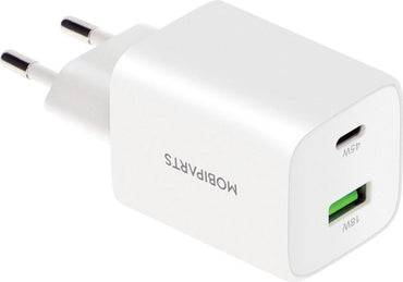 Mobiparts GaN Wall Charger | USB-C & USB-A 3.0 QC 45W | Wit
