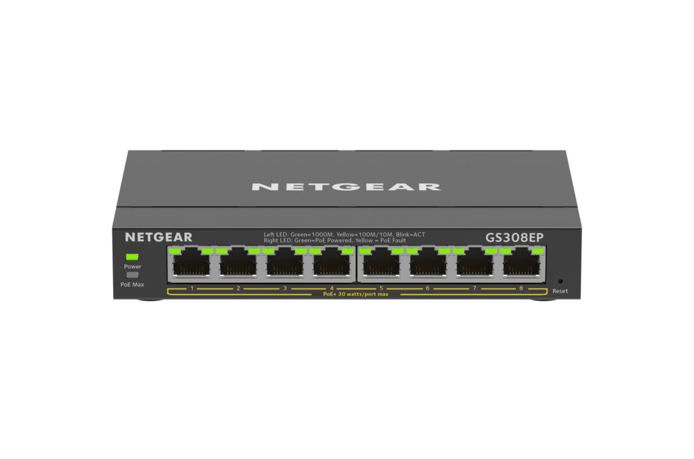 NETGEAR GS308EP-100PES | Managed Smart Switch | 8 Poorten | Gigabit Ethernet (10/100/1000 Mbps) | PoE+ (62W) | VLAN/QoS | Compact - Matmuis