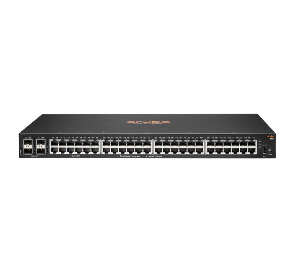 Hewlett Packard Enterprise Aruba 6100 48G 4SFP+ | Managed L3 Switch | 48x Gigabit Ethernet | 4x SFP+ | 1U Rackmount | Zwart - Matmuis