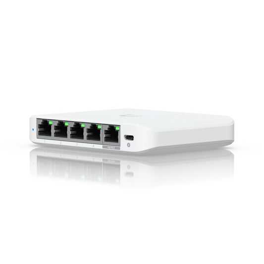 Ubiquiti UniFi Flex Mini 2.5G | 2.5G Managed Switch (5 poorten) | 5x 2.5G RJ45 | PoE (input) | Wit - Matmuis