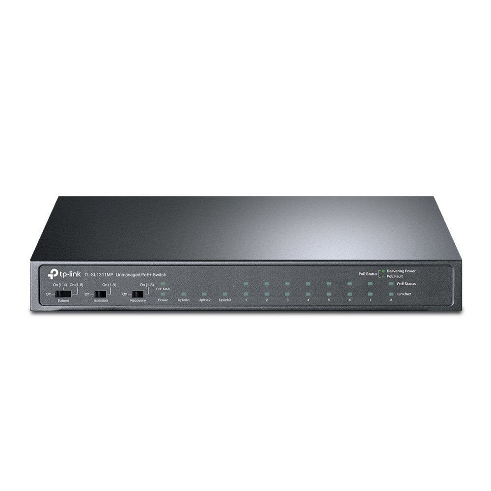 TP-Link TL-SL1311MP | 8-poorts 10/100 Mbps + 3-poorts Gigabit Desktop Switch | 8x PoE+ (124W) | Extend & Isolation Mode | Fanless - Matmuis