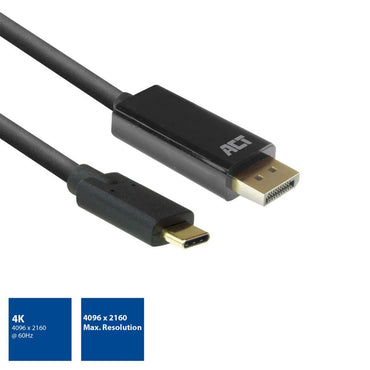 ACT AC7325 | USB-C naar DisplayPort Kabel | 2 m | Zwart - Matmuis - Matmuis