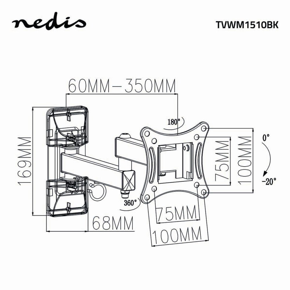Nedis TVWM1530BK | Draai- en kantelbare TV-plafondbeugel | 23''-55'' | max 30kg | VESA 400x400