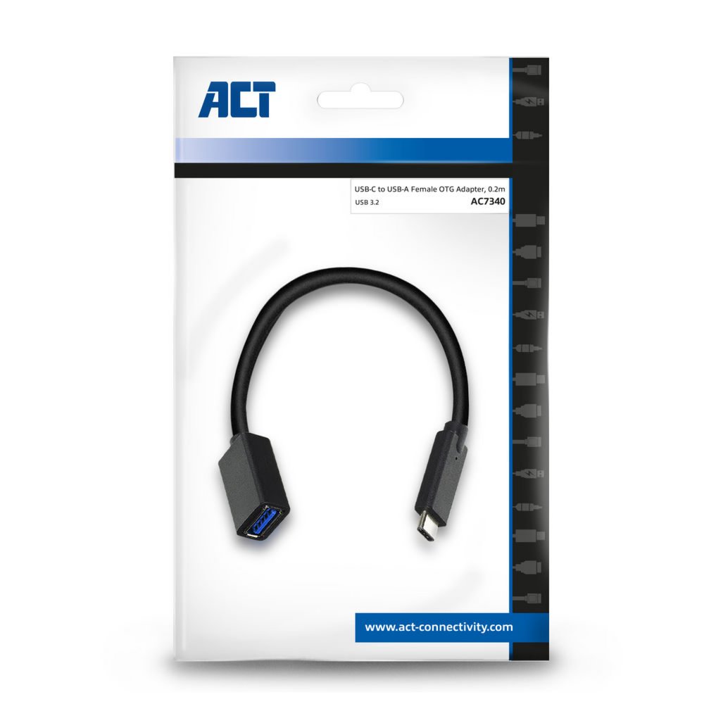 ACT AC7340 | USB 3.2 Gen 1 | USB-C naar USB-A | 0.2m | Zwart - Matmuis - Matmuis