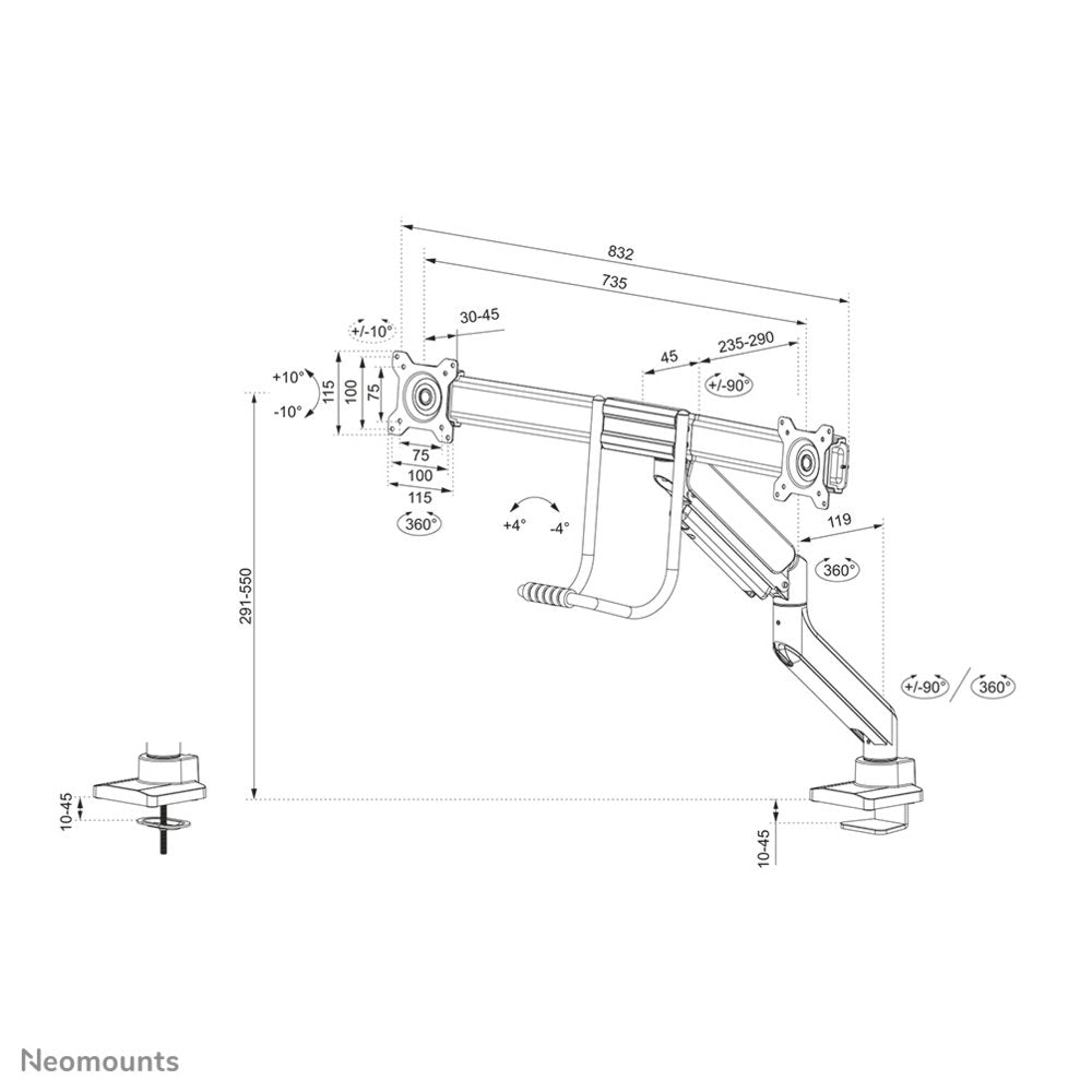 Neomounts Newstar DS75-450BL2 | In Hoogte Verstelbare Monitor-bureaubeugel | Tot 32