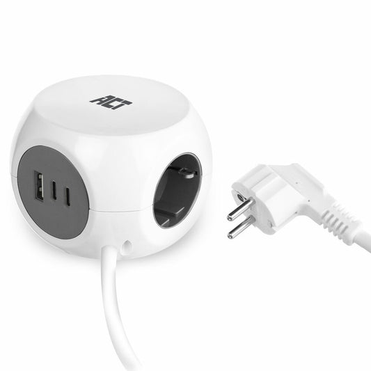 ACT Stekkerdoos Kubus | 3 Stopcontacten | USB-A & USB-C | 30W | 1,5 m | Wit - Matmuis - Matmuis