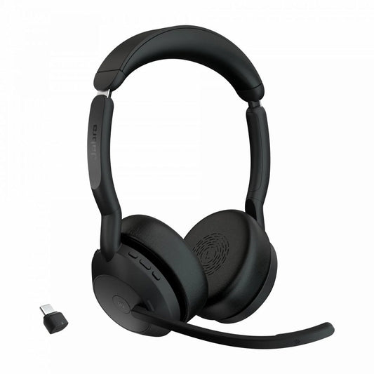 Jabra Evolve2 55 Link380c MS Stereo | Bluetooth Headset (ANC) | USB-C Dongle | Oplaadstandaard | Zwart - Matmuis - Matmuis