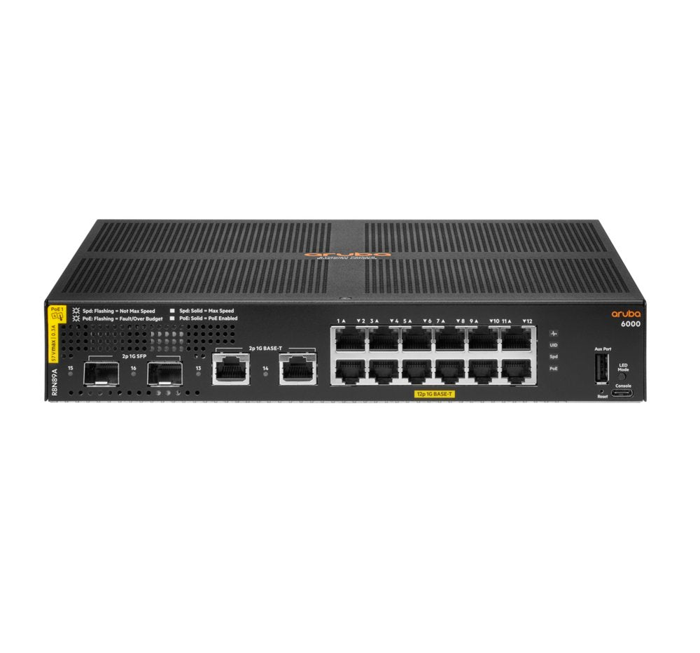 Aruba 6000 12G PoE+ Switch | 12x Gigabit PoE+ | 2x SFP | 139W | Managed L3 | Rackmount 1U - Matmuis