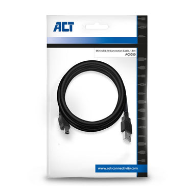 ACT AC3050 | USB 2.0 Kabel | USB-A naar Mini-USB-B | 1.8m | Zwart - Matmuis - Matmuis