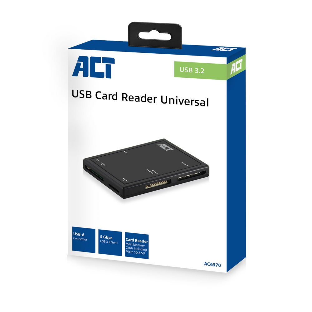 ACT AC6370 | USB 3.2 Gen1 Geheugenkaartlezer | Type-A | Zwart - Matmuis