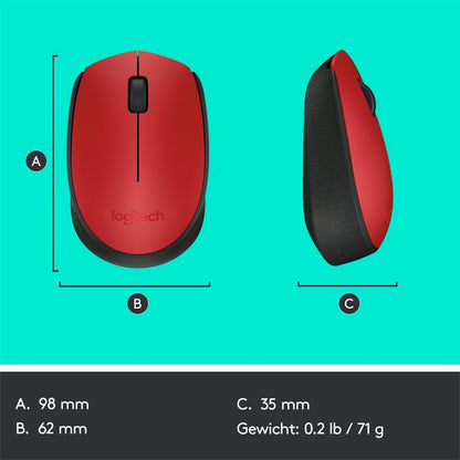 Logitech M171 | Draadloze Muis | Links- en Rechtshandig | RF | 1000 DPI | Rood/Zwart - Matmuis - Matmuis