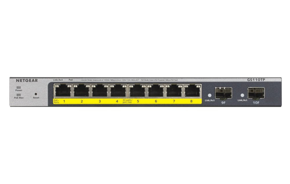 NETGEAR GS110TP | Managed L2/L3/L4 Switch | 8 Poorten | Gigabit Ethernet (10/100/1000 Mbps) | PoE | Grijs