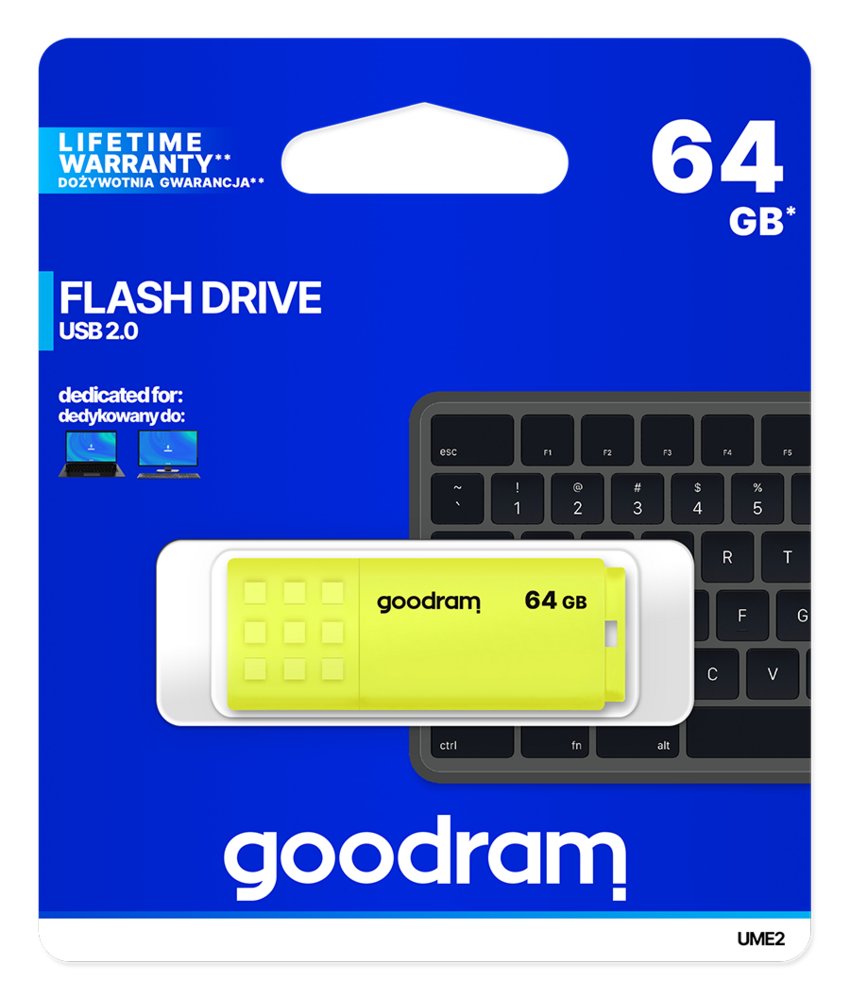 Goodram UME2 | USB-A 2.0 Flash Drive | 64GB | Geel - Matmuis