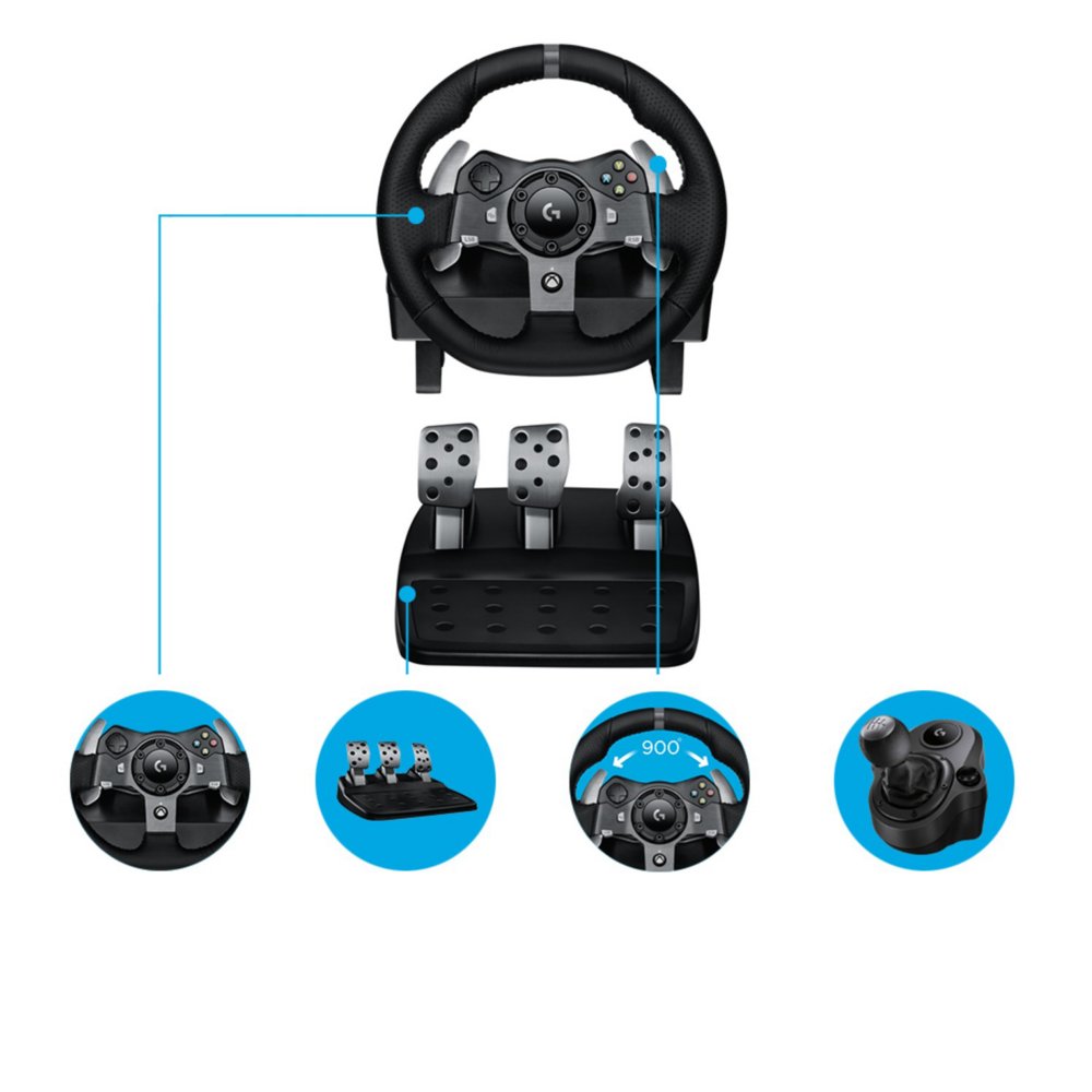 Logitech G920 Driving Force | Racestuur en pedalen | Force Feedback | 900° rotatie | USB 2.0 | Compatibel met Xbox Series X|S, Xbox One en PC | Zwart - Matmuis - Matmuis