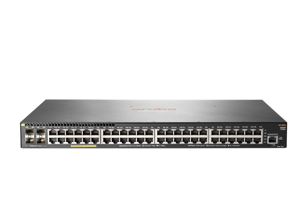 HPE Aruba 2930F 48G PoE+ 4SFP+ | Refurbished Silver L3 Managed Switch | 48x Gigabit PoE+ | 4x SFP+ | 370W PoE Budget | 1U Rackmount | Grijs - Matmuis