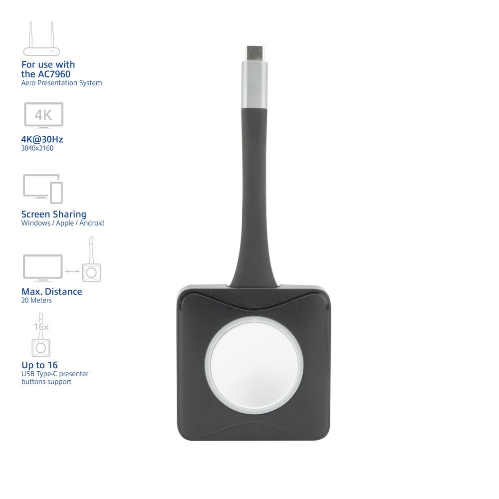 ACT Aero 4K Presentator Knop (AC7961) | USB-C | 4K | Draadloos | Tot 20m | Plug and Play - Matmuis - Matmuis
