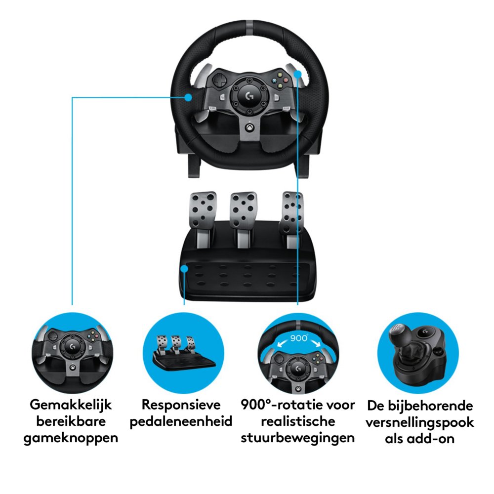 Logitech G920 Driving Force | Racestuur en pedalen | Force Feedback | 900° rotatie | USB 2.0 | Compatibel met Xbox Series X|S, Xbox One en PC | Zwart - Matmuis - Matmuis