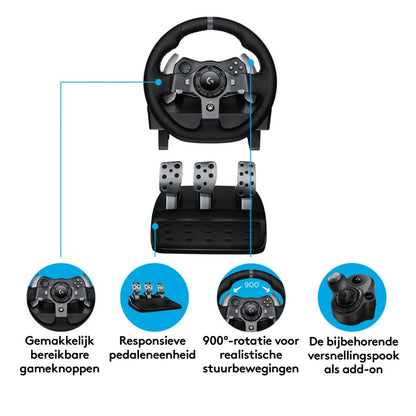 Logitech G920 Driving Force | Racestuur en pedalen | Force Feedback | 900° rotatie | USB 2.0 | Compatibel met Xbox Series X|S, Xbox One en PC | Zwart - Matmuis - Matmuis