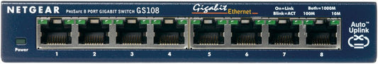 Netgear GS108GE | Unmanaged Switch | 8 Poorten | Gigabit Ethernet (10/100/1000 Mbps) | Plug-and-Play | Metalen Behuizing - Matmuis