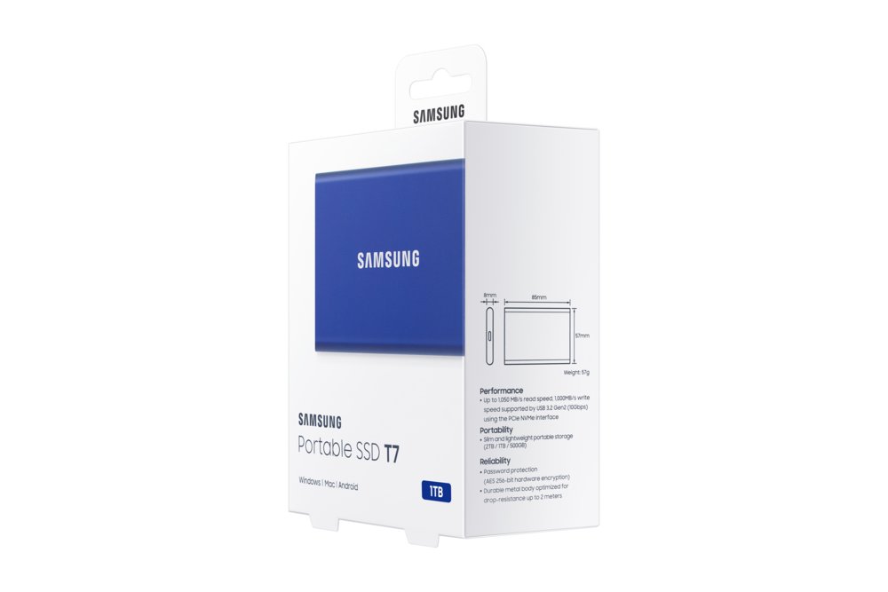 Samsung T7 | Externe SSD | 1TB | USB 3.2 Gen2 | 1.050MB/s Lezen | 1.000MB/s Schrijven | Blauw - Matmuis - Matmuis