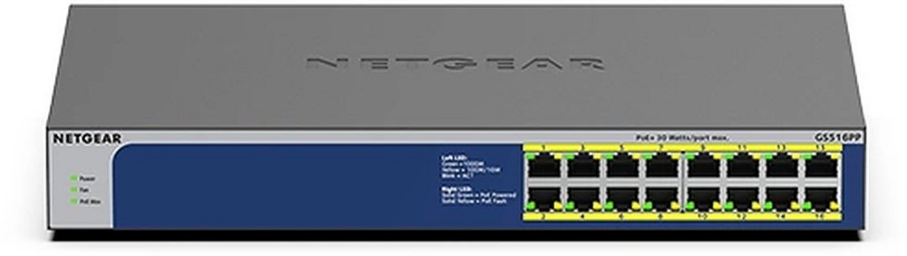 GS516PP-100EUS | 16-poorts Gigabit Unmanaged PoE+ Switch | 260W PoE-vermogen | Plug-and-play - Matmuis