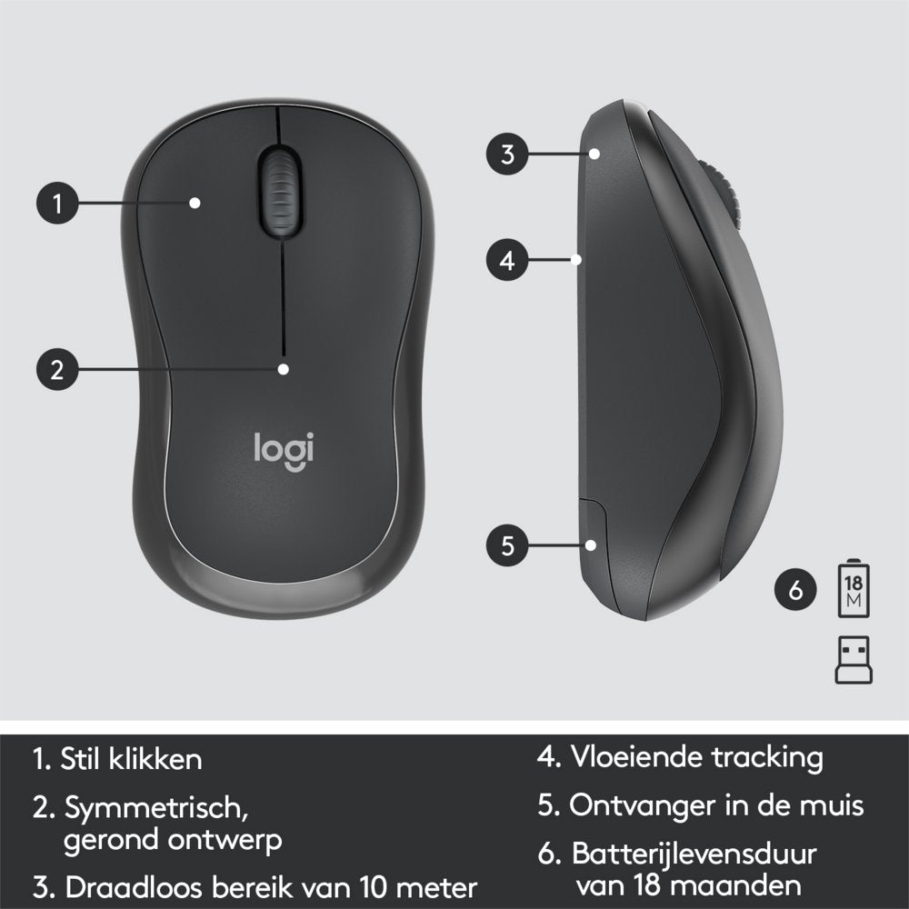 Logitech MK295 Silent | Draadloze Muis-en-Toetsenbordcombo | USB-ontvanger | QWERTY | Zwart - Matmuis - Matmuis