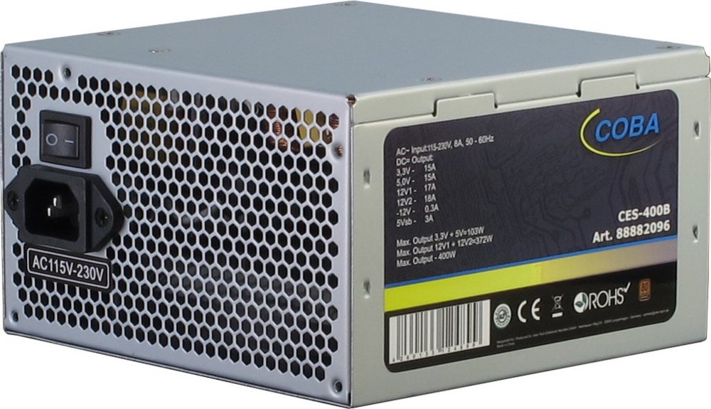 Inter-Tech Coba CES-400B | 400 Watt ATX PSU | Niet-Modulair | Power Supply | Voeding - Matmuis - Matmuis